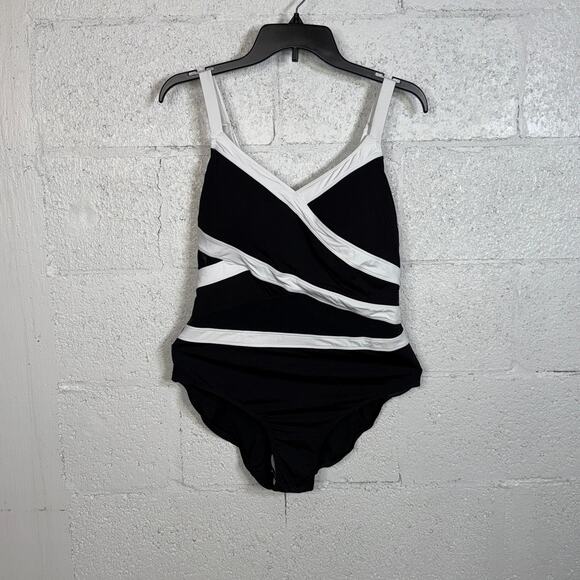 Anne Cole Contrast-Trim Mesh-Insert 1 Piece Swimsuit -black/white 18W  $122 - Picture 1 of 12